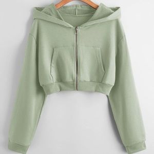 Green zip up hoodie cropped
